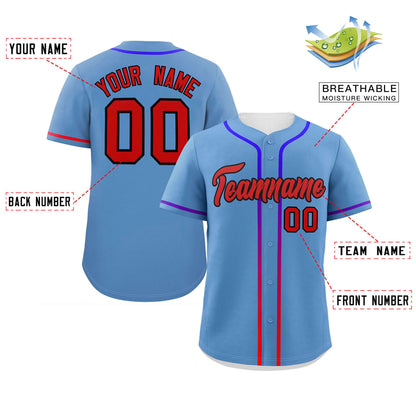 Custom Light Blue Red Personalized Gradient Ribbed Design Authentic Baseball Jersey