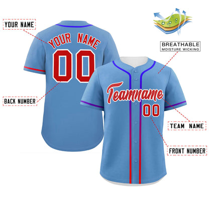 Custom Light Blue Red Personalized Gradient Ribbed Design Authentic Baseball Jersey