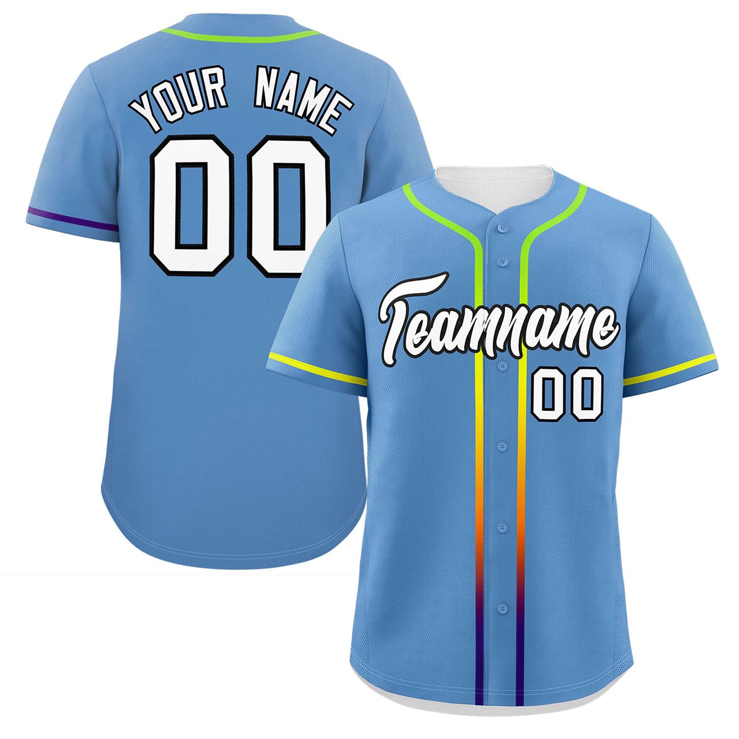 Custom Light Blue White Personalized Gradient Ribbed Design Authentic Baseball Jersey