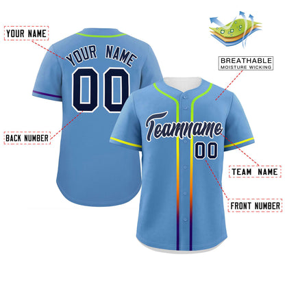 Custom Light Blue Navy Personalized Gradient Ribbed Design Authentic Baseball Jersey