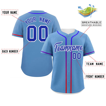 Custom Light Blue Royal Personalized Gradient Ribbed Design Authentic Baseball Jersey