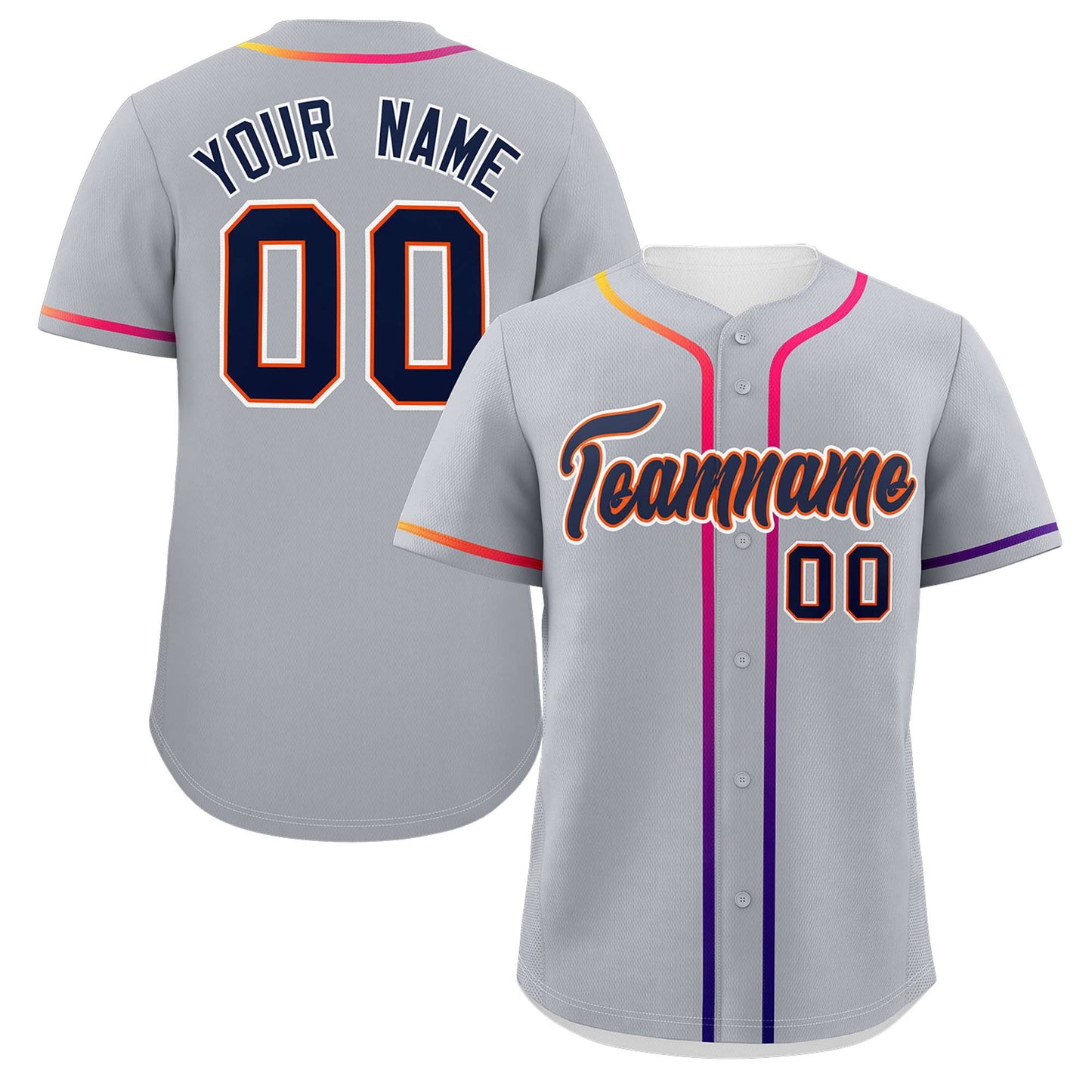 Custom Light Gray Navy Personalized Gradient Ribbed Design Authentic Baseball Jersey