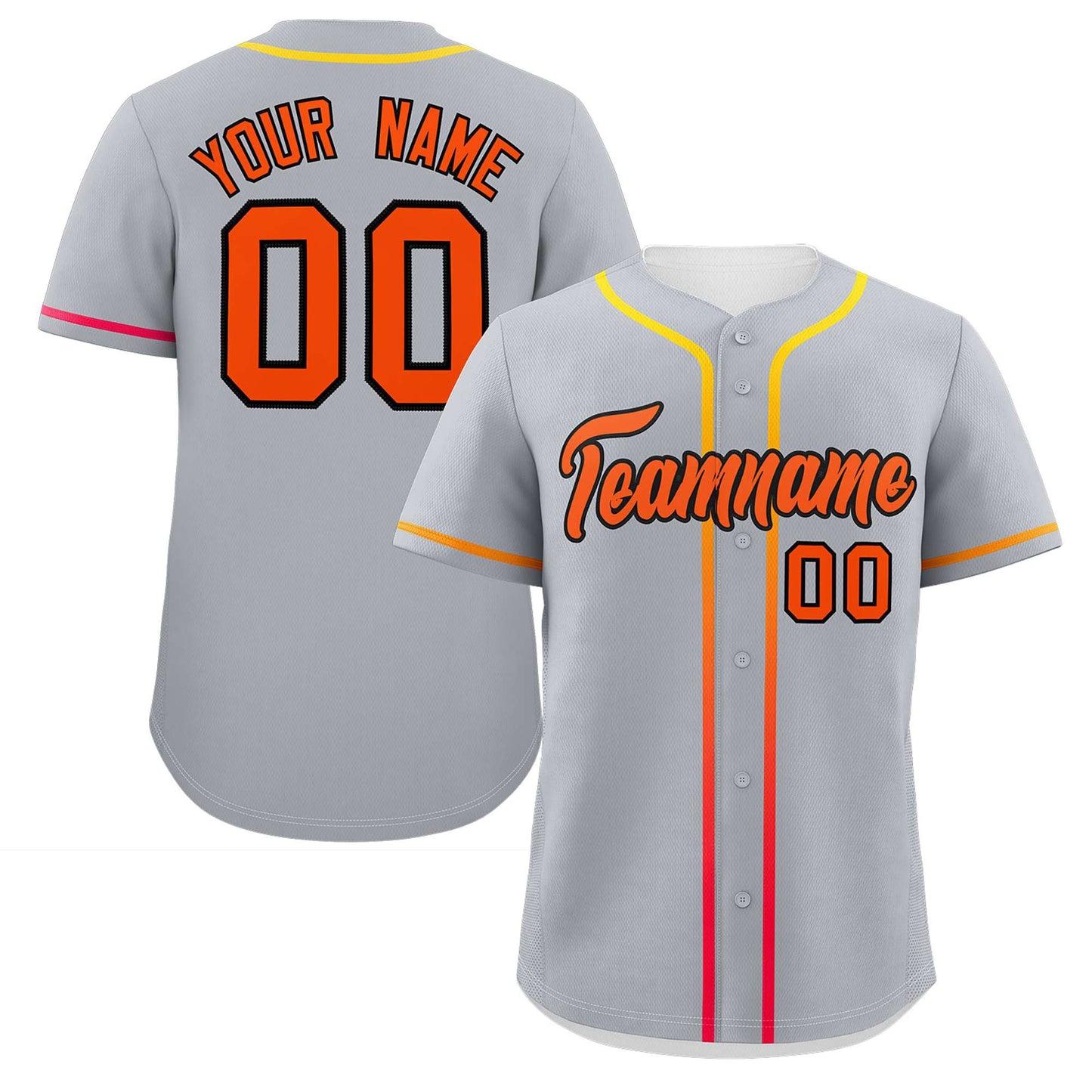 Custom Light Gray Orange Personalized Gradient Ribbed Design Authentic Baseball Jersey