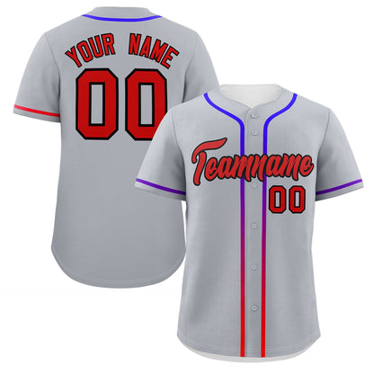 Custom Light Gray Red Personalized Gradient Ribbed Design Authentic Baseball Jersey