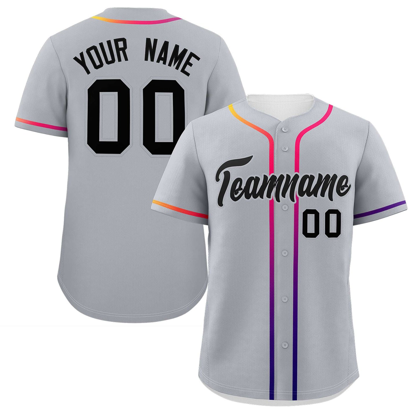 Custom Light Gray Black Personalized Gradient Ribbed Design Authentic Baseball Jersey