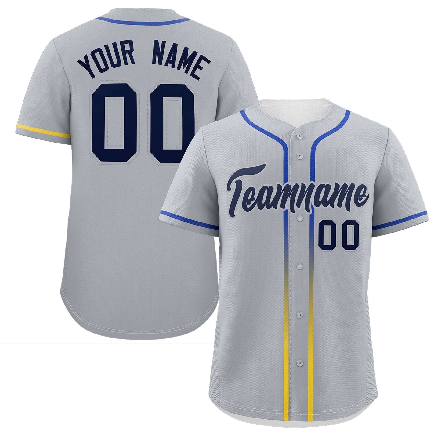 Custom Light Gray Navy Personalized Gradient Ribbed Design Authentic Baseball Jersey