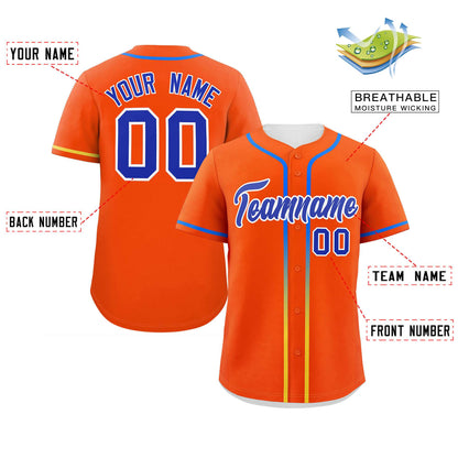 Custom Orange Royal Personalized Gradient Ribbed Design Authentic Baseball Jersey