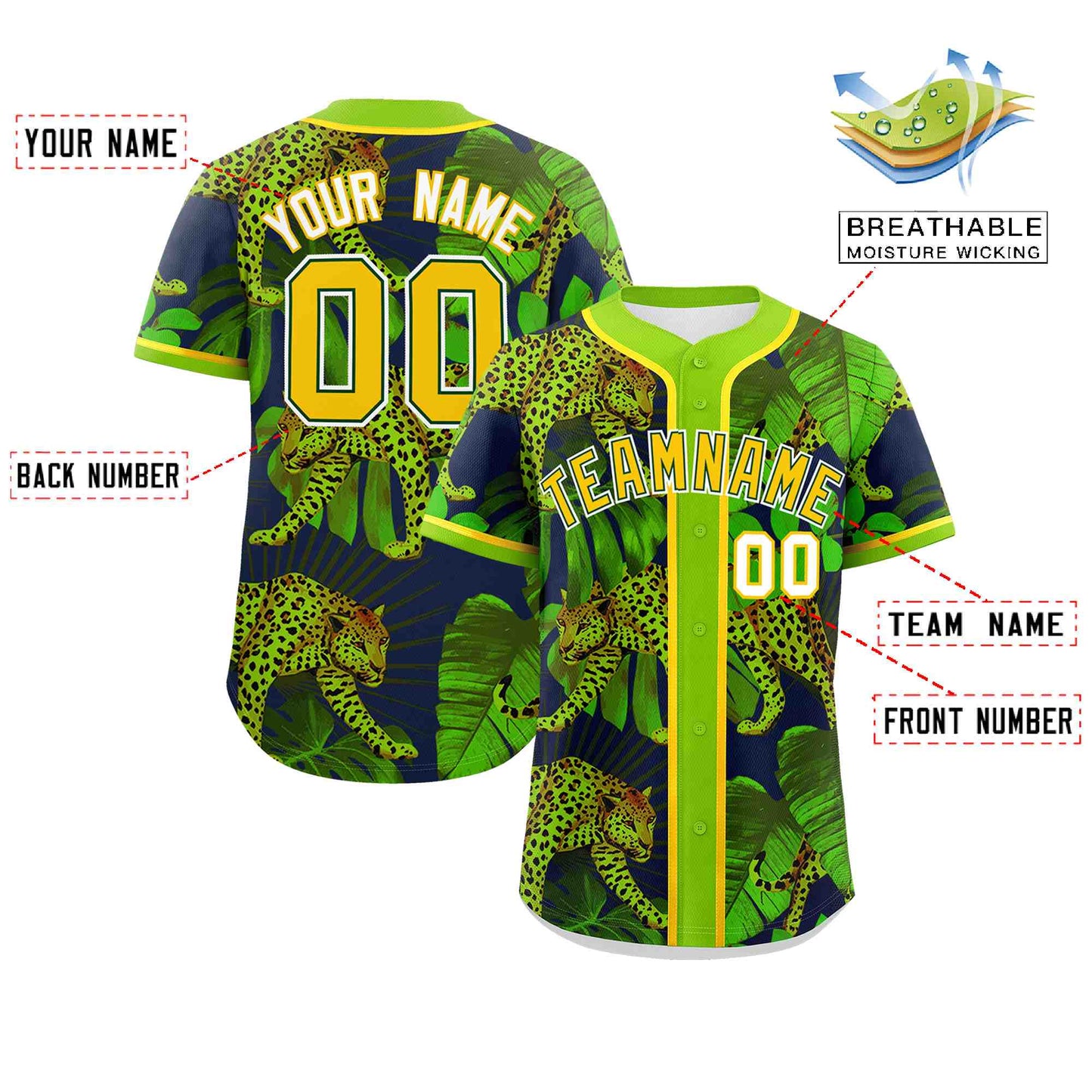 Custom Neon Green Personalized Leopard Graffiti Pattern Authentic Baseball Jersey