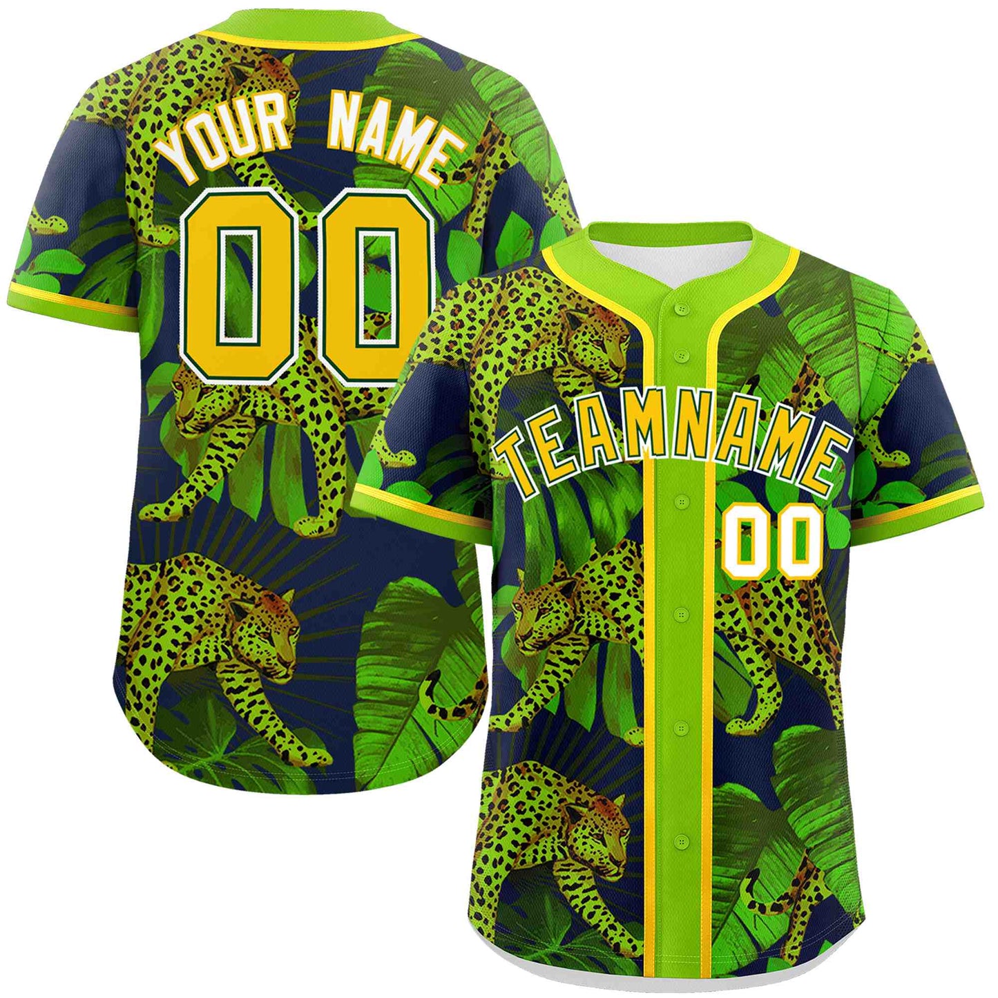 Custom Neon Green Personalized Leopard Graffiti Pattern Authentic Baseball Jersey