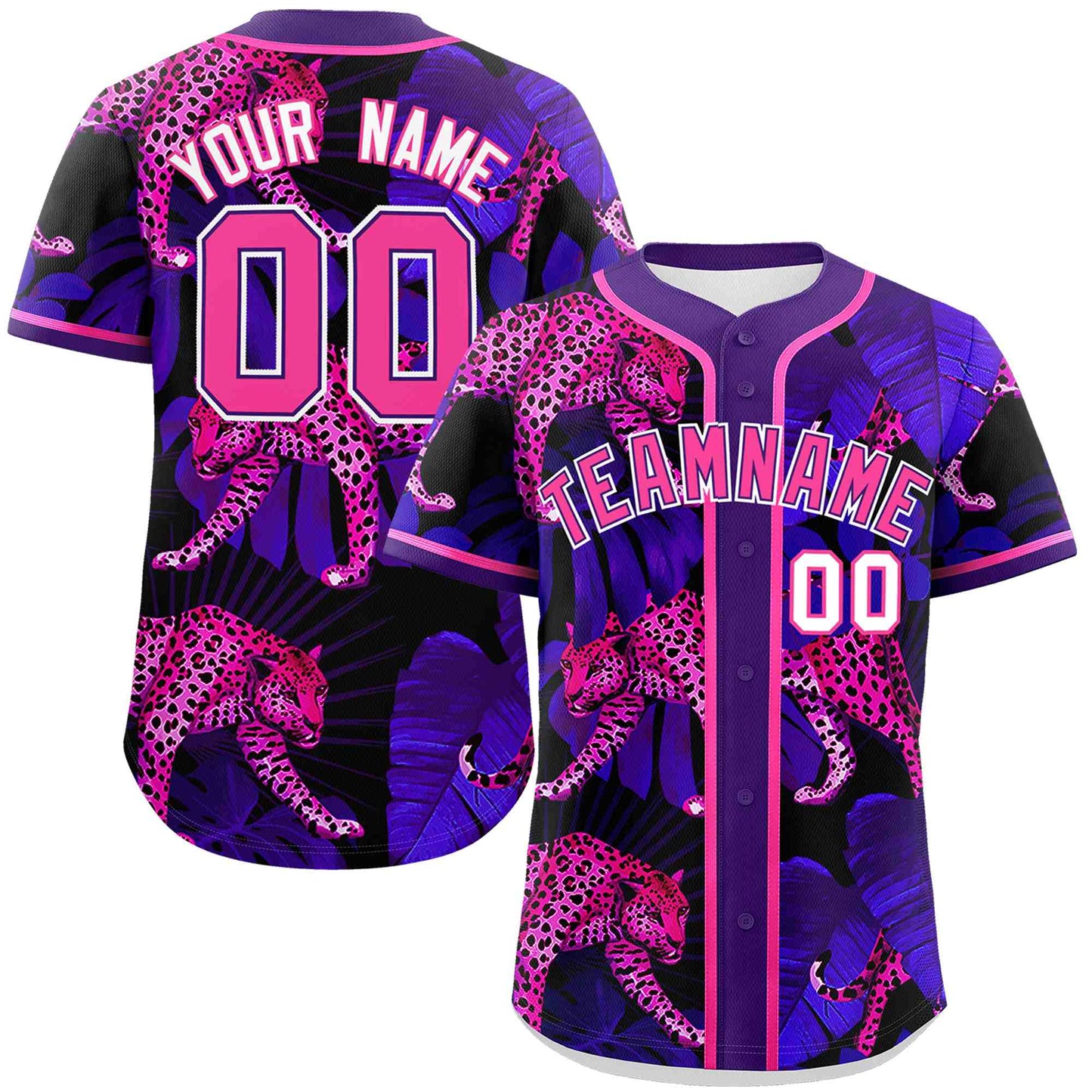 Custom Purple Personalized Leopard Graffiti Pattern Authentic Baseball Jersey