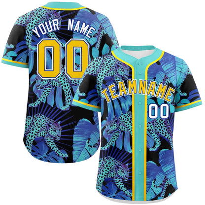 Custom Aqua Personalized Leopard Graffiti Pattern Authentic Baseball Jersey