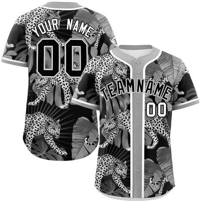 Custom Gray Personalized Leopard Graffiti Pattern Authentic Baseball Jersey