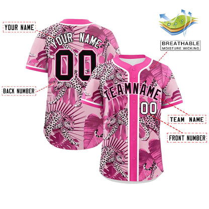 Custom Pink Personalized Leopard Graffiti Pattern Authentic Baseball Jersey