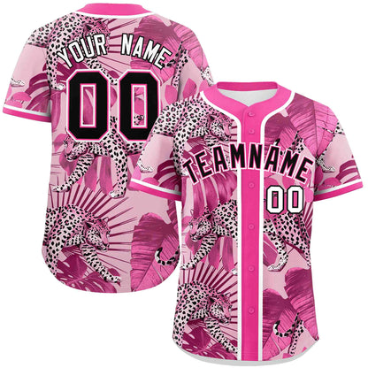 Custom Pink Personalized Leopard Graffiti Pattern Authentic Baseball Jersey