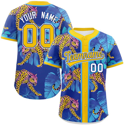 Custom Gold Personalized Leopard Graffiti Pattern Authentic Baseball Jersey