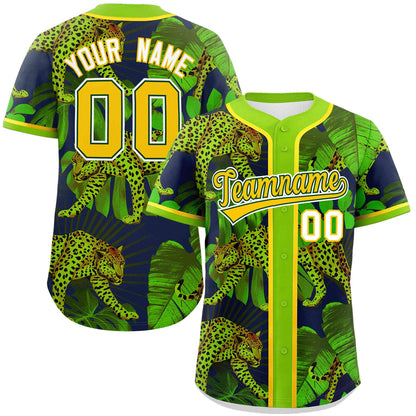 Custom Neon Green Personalized Leopard Graffiti Pattern Authentic Baseball Jersey