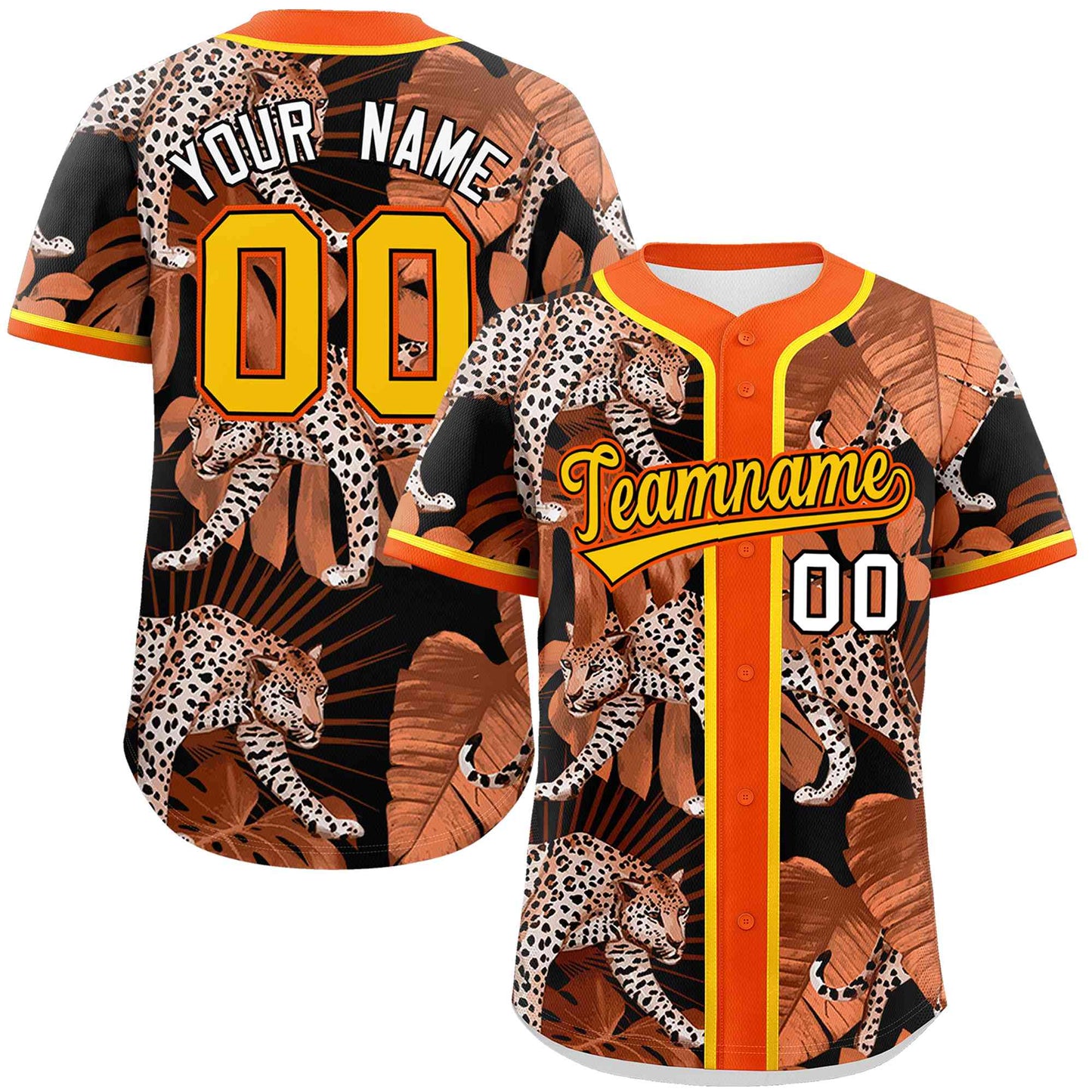 Custom Orange Personalized Leopard Graffiti Pattern Authentic Baseball Jersey