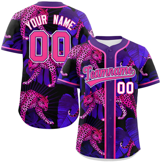 Custom Purple Personalized Leopard Graffiti Pattern Authentic Baseball Jersey