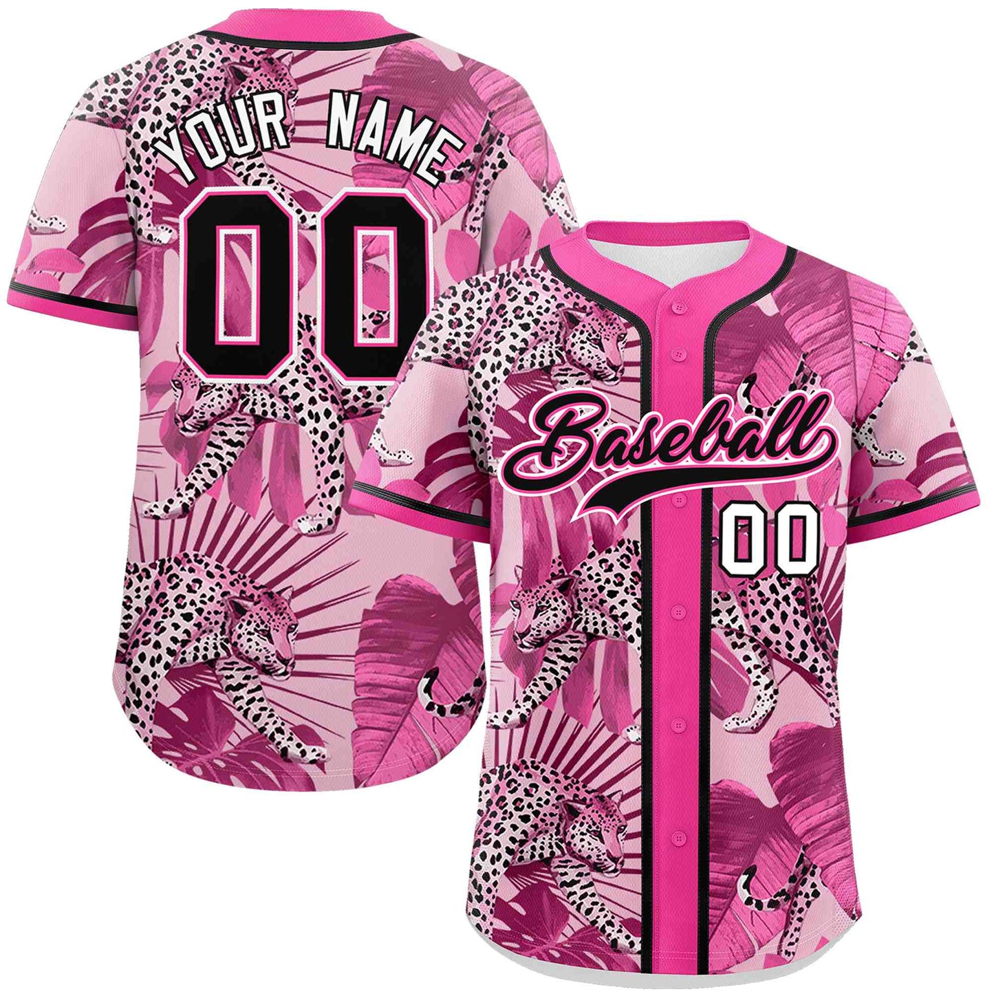 Custom Pink Personalized Leopard Graffiti Pattern Authentic Baseball Jersey