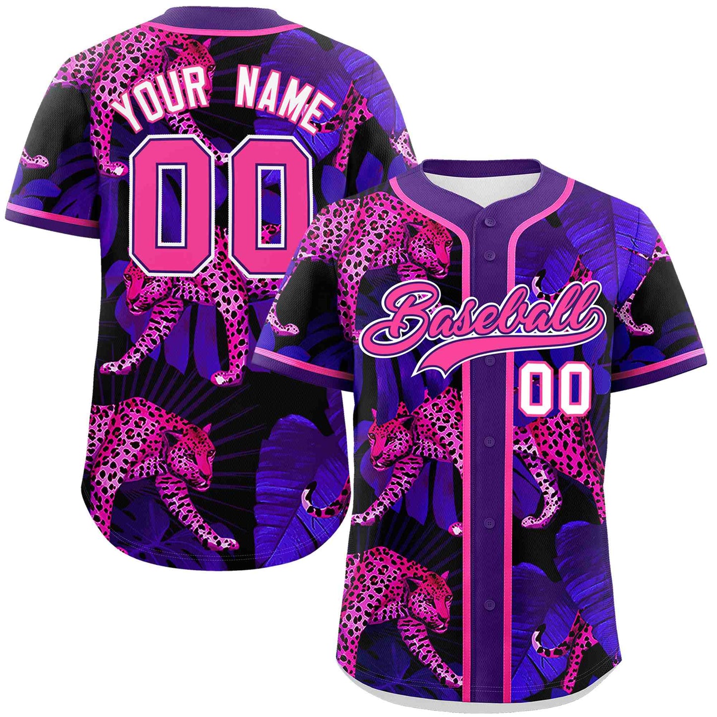 Custom Purple Personalized Leopard Graffiti Pattern Authentic Baseball Jersey