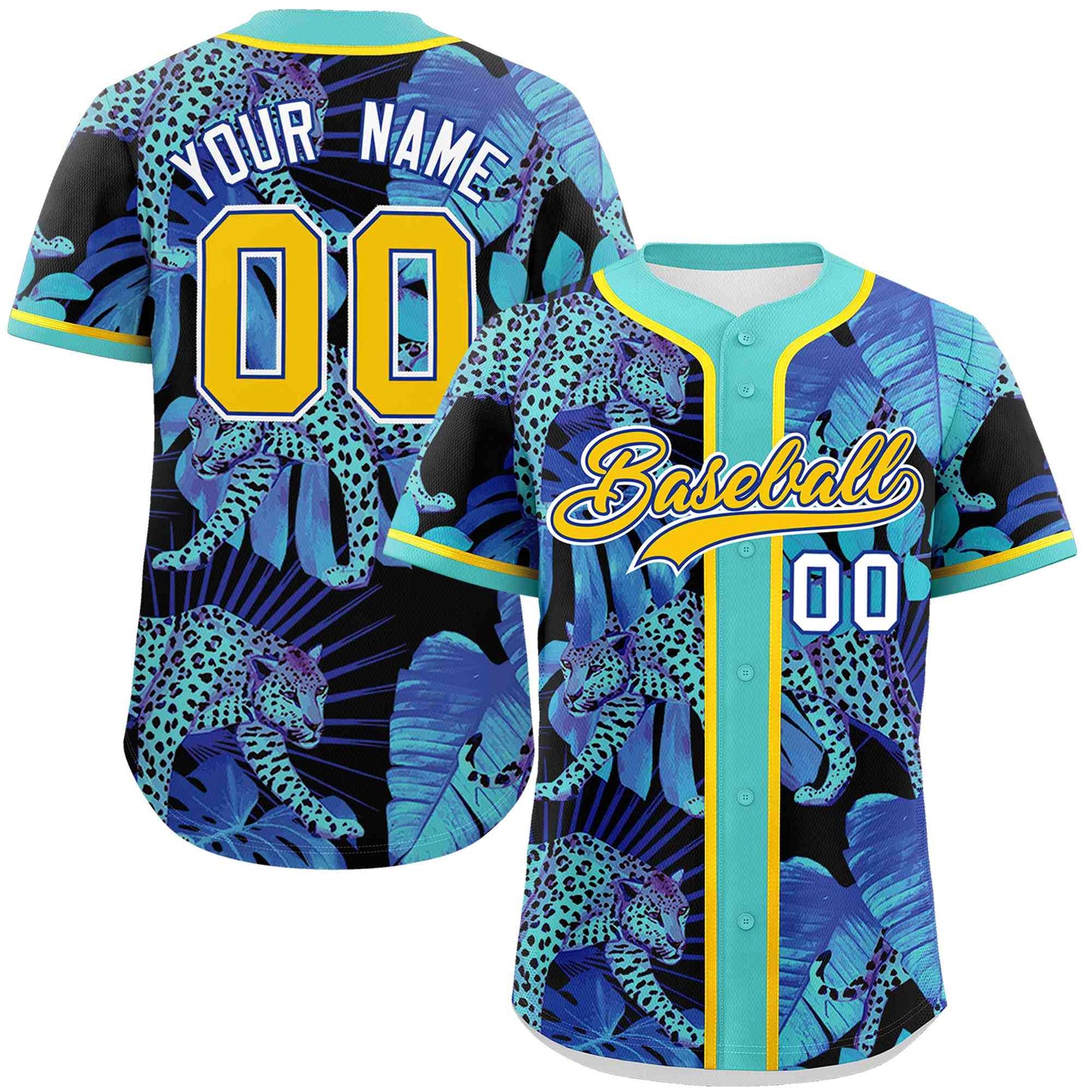 Custom Aqua Personalized Leopard Graffiti Pattern Authentic Baseball Jersey