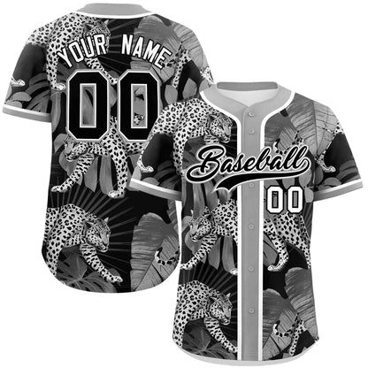 Custom Gray Personalized Leopard Graffiti Pattern Authentic Baseball Jersey