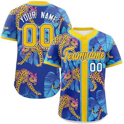 Custom Gold Personalized Leopard Graffiti Pattern Authentic Baseball Jersey