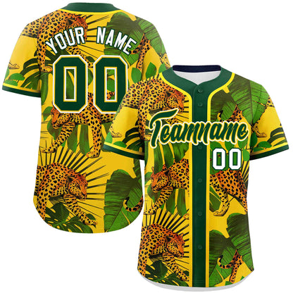 Custom Green Personalized Leopard Graffiti Pattern Authentic Baseball Jersey