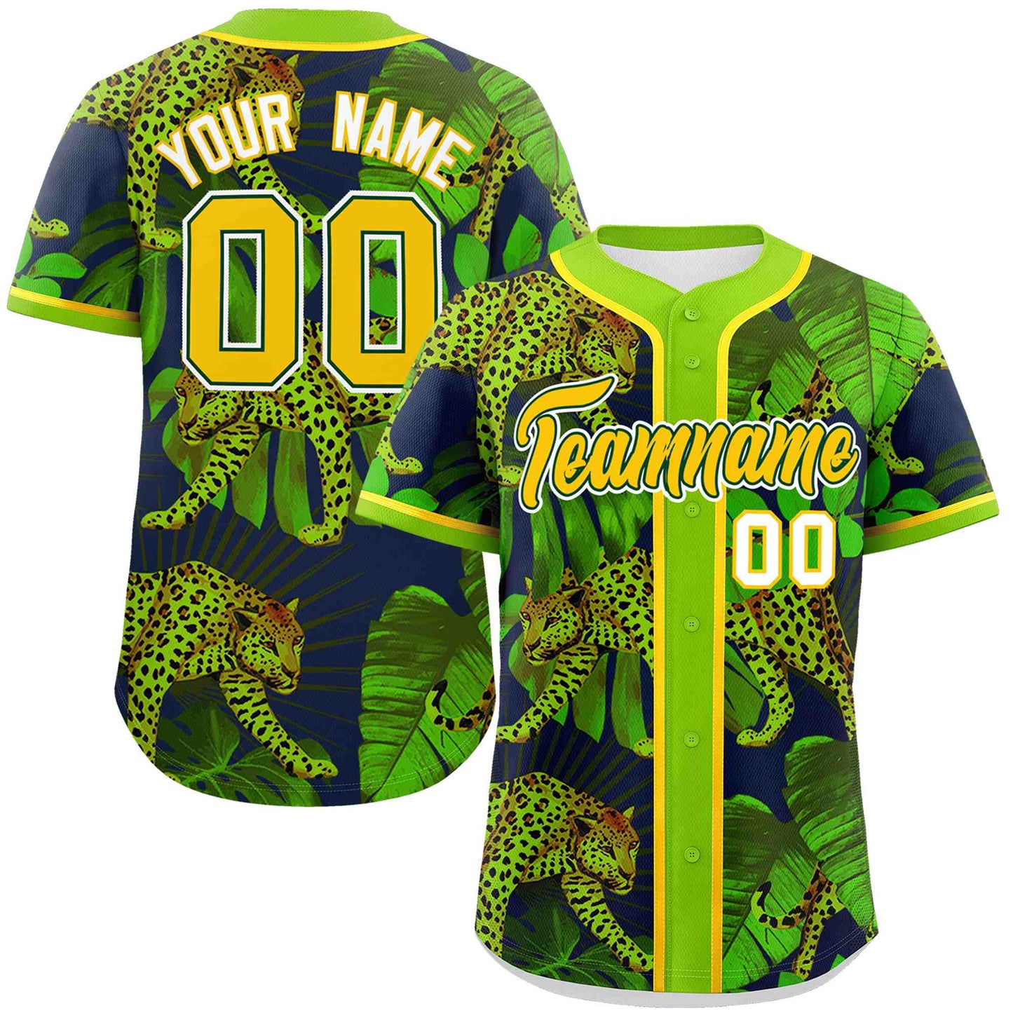 Custom Neon Green Personalized Leopard Graffiti Pattern Authentic Baseball Jersey