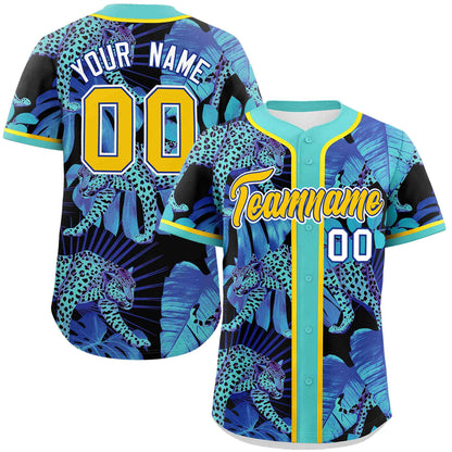 Custom Aqua Personalized Leopard Graffiti Pattern Authentic Baseball Jersey