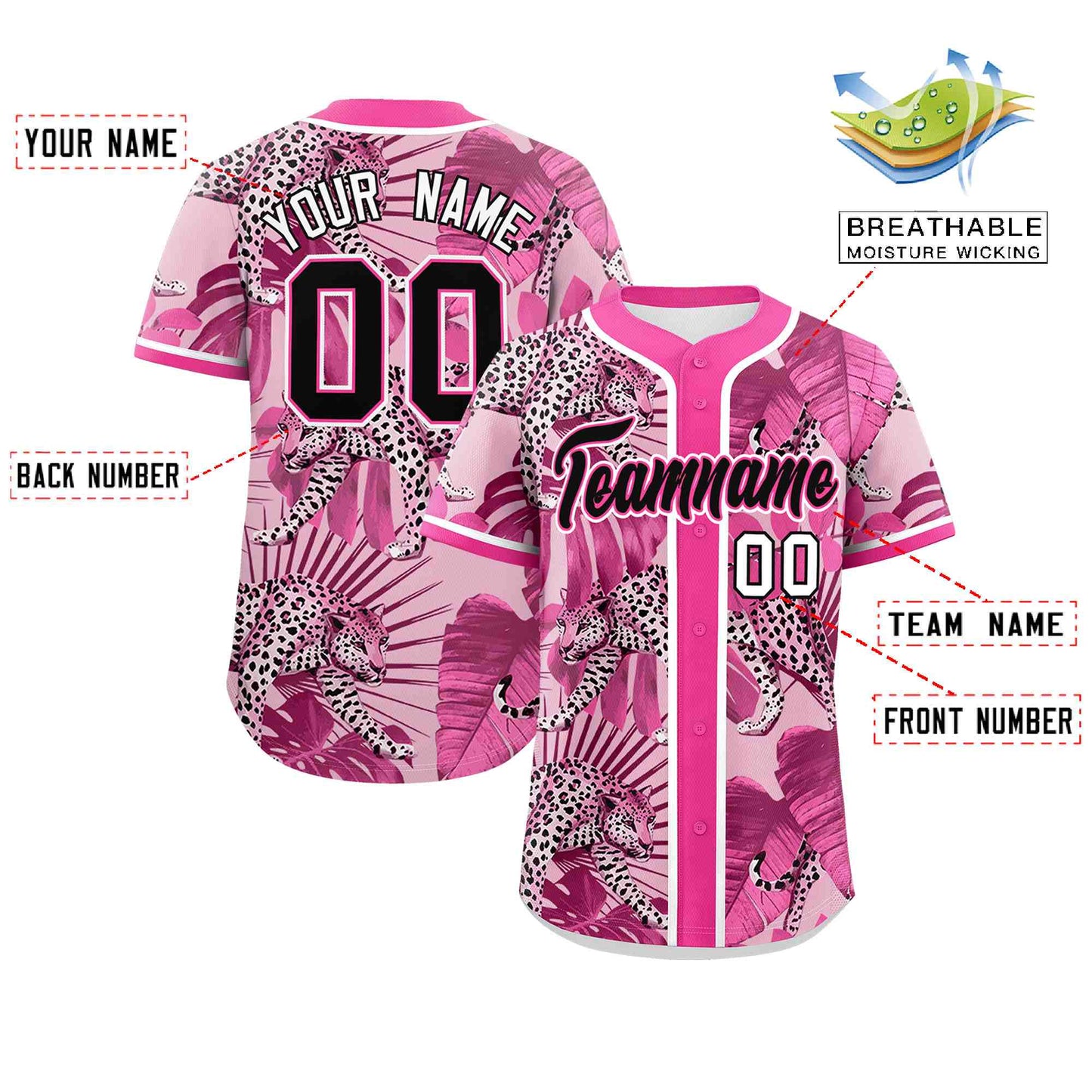 Custom Pink Personalized Leopard Graffiti Pattern Authentic Baseball Jersey