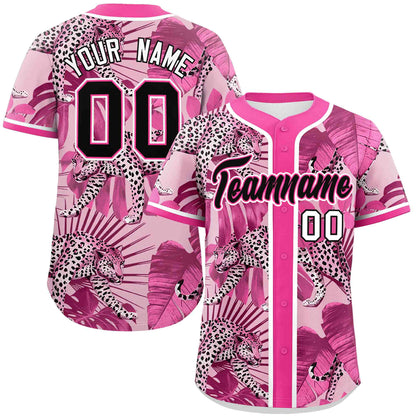 Custom Pink Personalized Leopard Graffiti Pattern Authentic Baseball Jersey