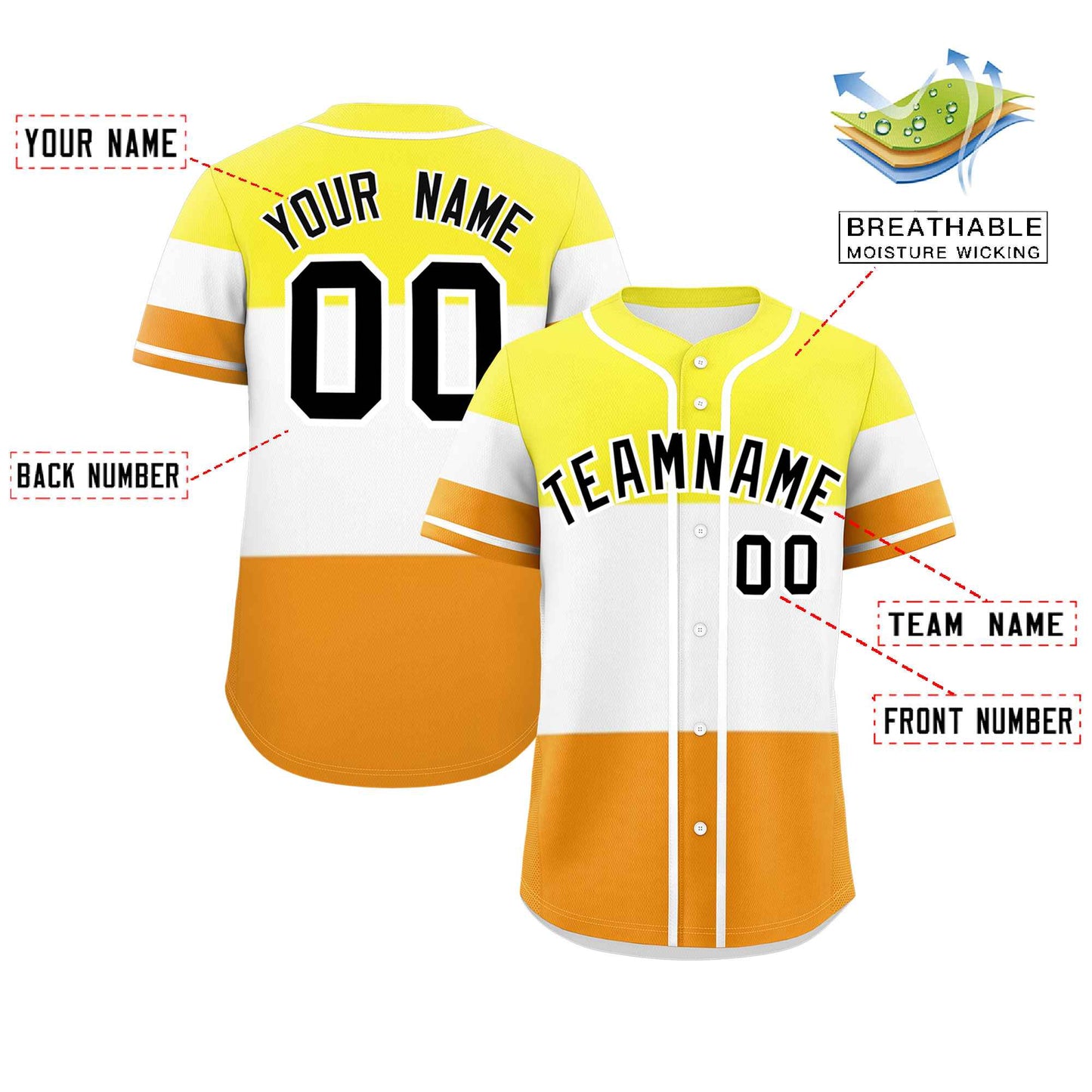 Custom Yellow White-Orange Maverique For Pride Month Color Block Authentic Baseball Jersey