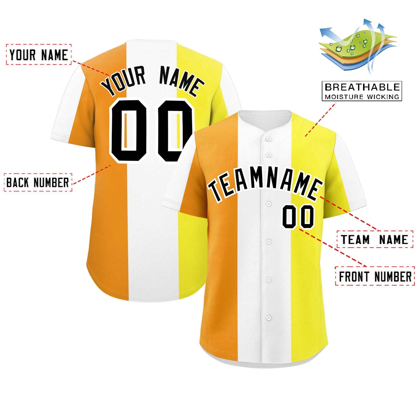 Custom Yellow White-Orange Maverique For Pride Month Color Block Authentic Baseball Jersey