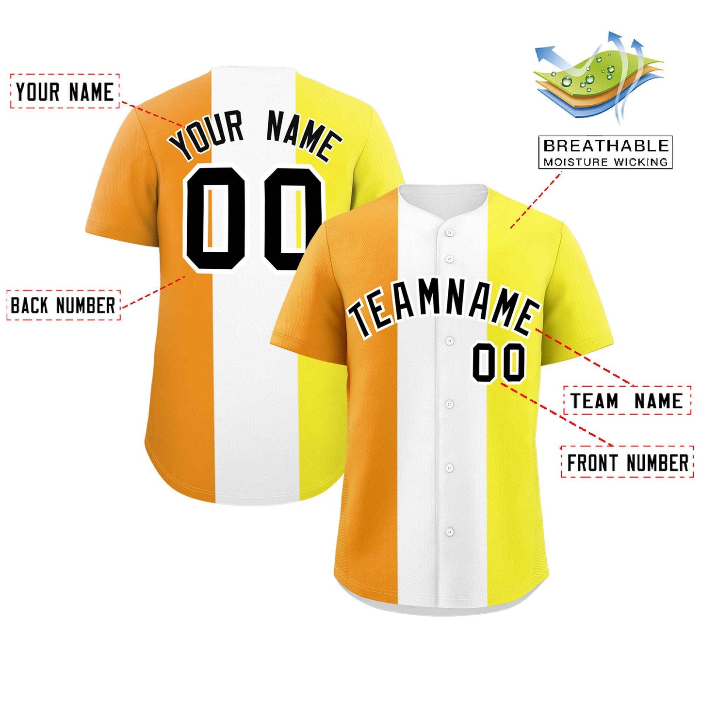 Custom Yellow White-Orange Maverique For Pride Month Color Block Authentic Baseball Jersey