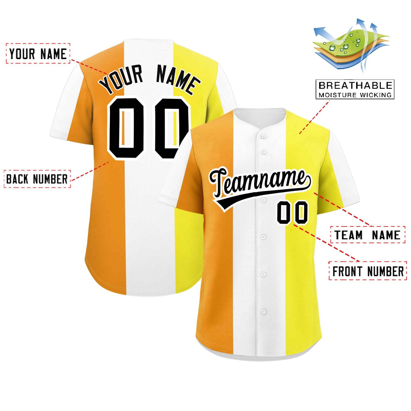 Custom Yellow White-Orange Maverique For Pride Month Color Block Authentic Baseball Jersey