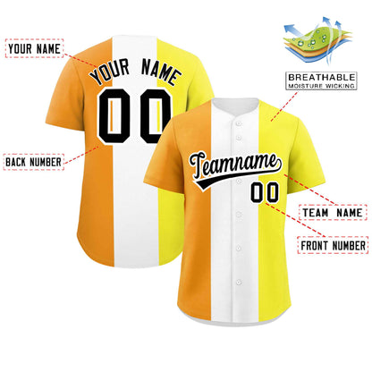 Custom Yellow White-Orange Maverique For Pride Month Color Block Authentic Baseball Jersey