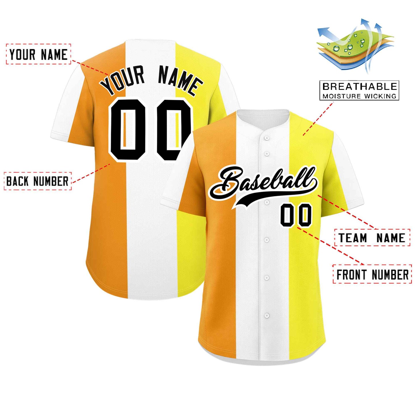 Custom Yellow White-Orange Maverique For Pride Month Color Block Authentic Baseball Jersey