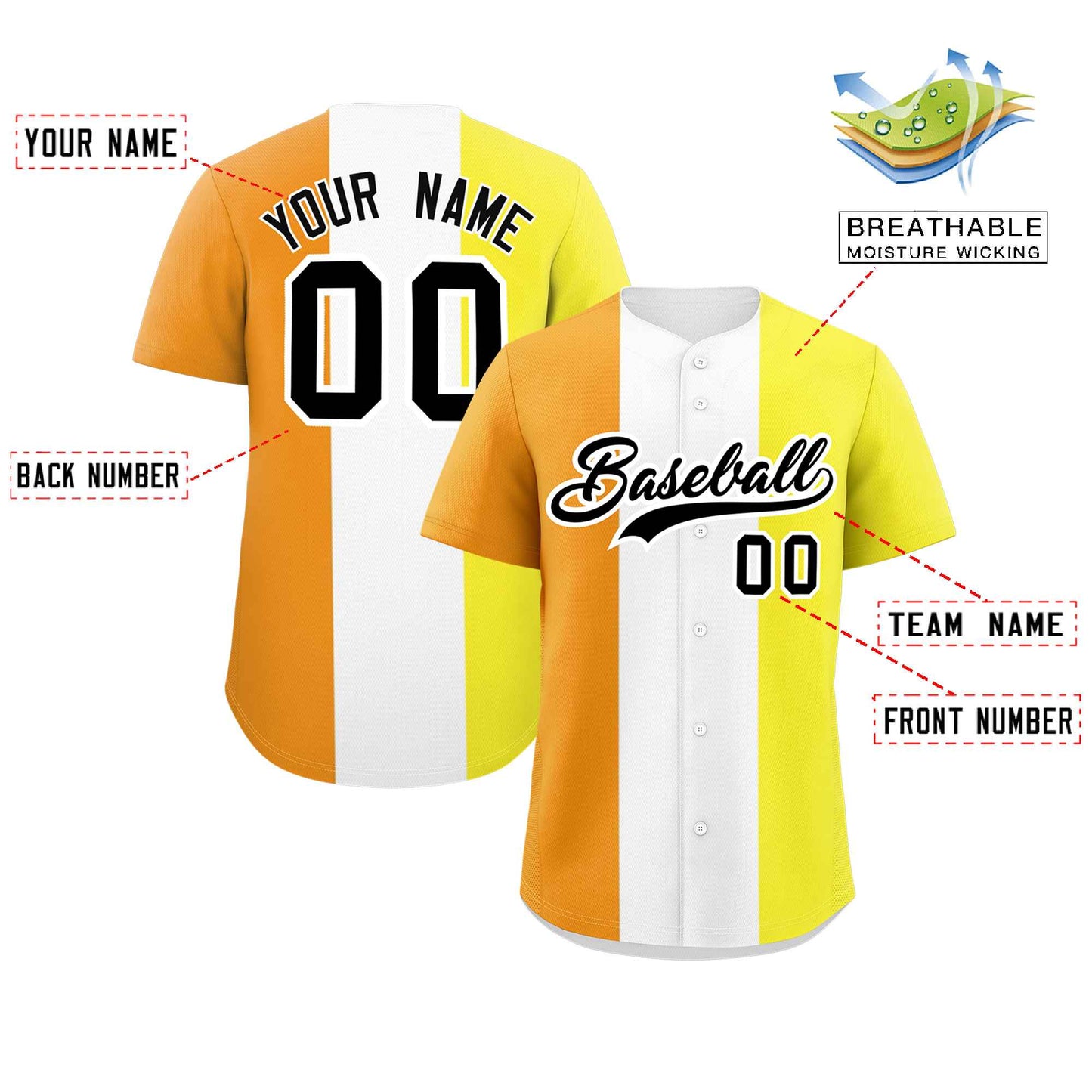 Custom Yellow White-Orange Maverique For Pride Month Color Block Authentic Baseball Jersey