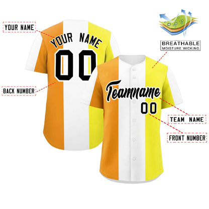 Custom Yellow White-Orange Maverique For Pride Month Color Block Authentic Baseball Jersey