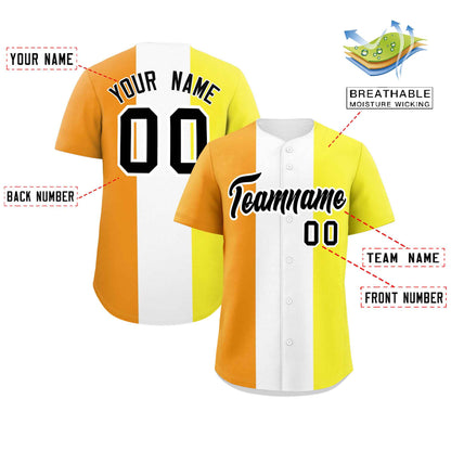 Custom Yellow White-Orange Maverique For Pride Month Color Block Authentic Baseball Jersey