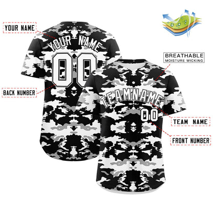 Custom Black White-Gray Personalized Camo Design Authentic Baseball Jersey