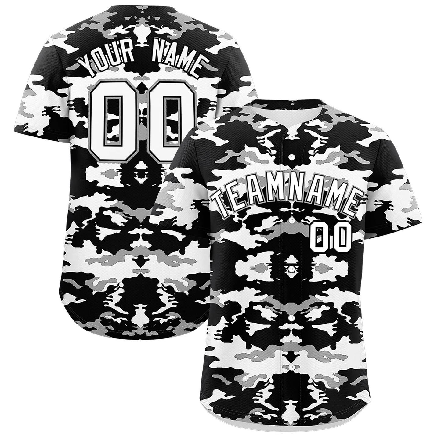 Custom Black White-Gray Personalized Camo Design Authentic Baseball Jersey