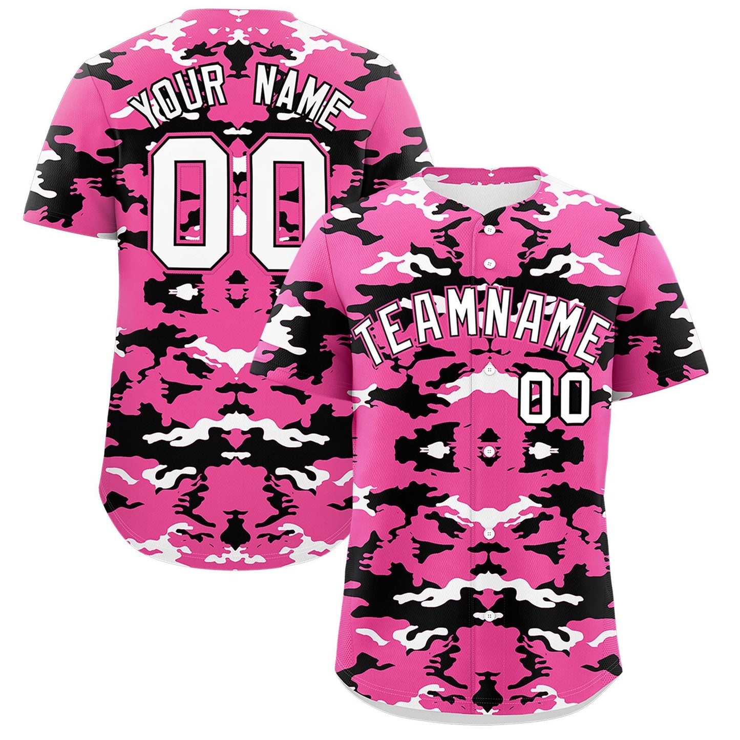 Custom Pink White-Black Personalized Camo Design Authentic Baseball Jersey