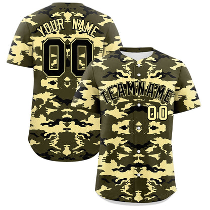 Custom Olive Black-Khaki Personalized Camo Design Authentic Baseball Jersey