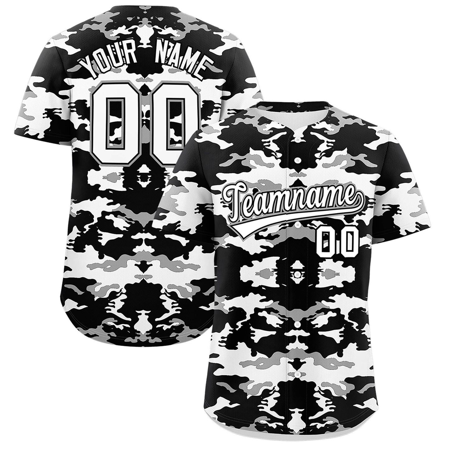 Custom Black White-Gray Personalized Camo Design Authentic Baseball Jersey