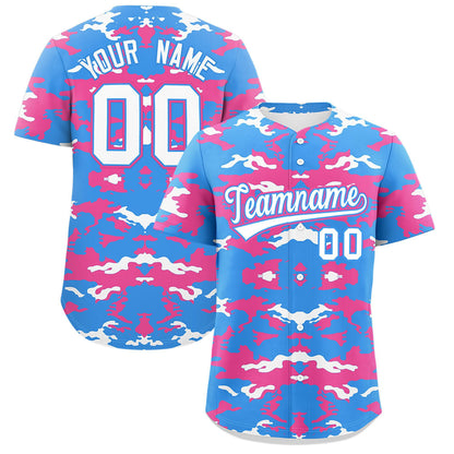 Custom Powder Blue Pink-White Personalized Camo Design Authentic Baseball Jersey