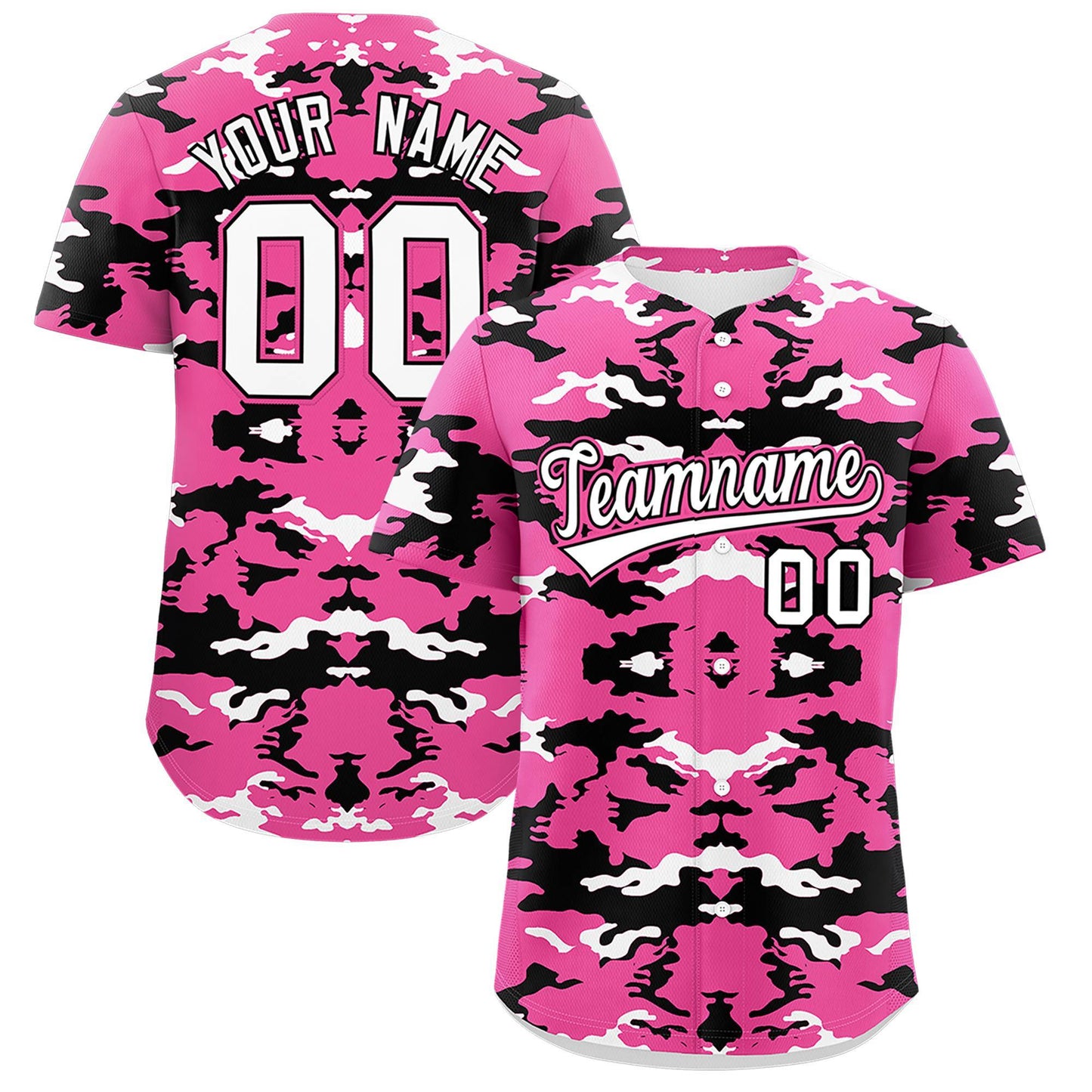 Custom Pink White-Black Personalized Camo Design Authentic Baseball Jersey