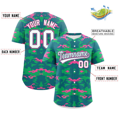 Custom Aqua Green-Pink Personalized Camo Design Authentic Baseball Jersey