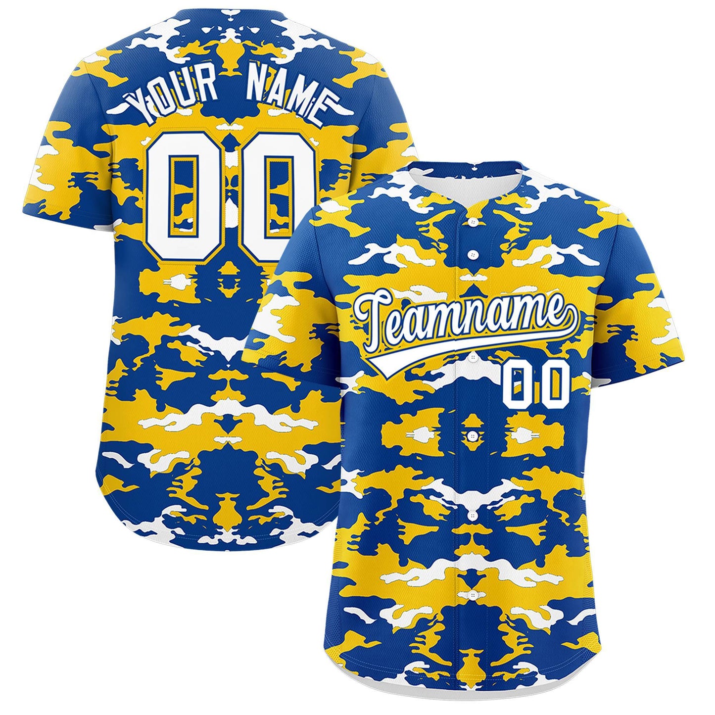 Custom Royal Gold-White Personalized Camo Design Authentic Baseball Jersey